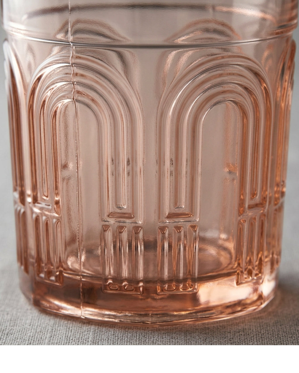 Kwdmx Art Deco Arch Pressed Glass Tumbler 13 oz Blush - Detail view