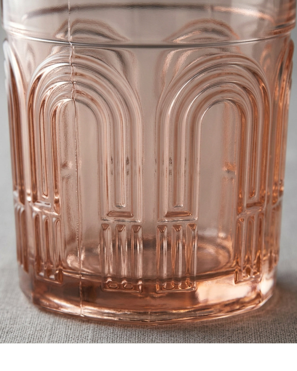 Kwdmx Art Deco Arch Pressed Glass Tumbler 13 oz Blush - Detail view