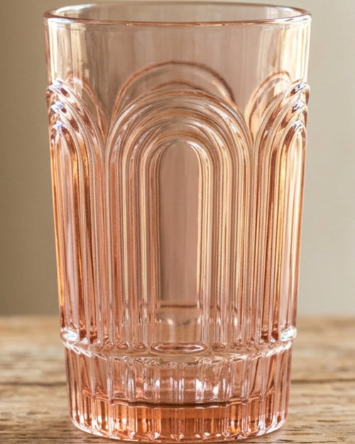 Kwdmx Art Deco Arch Pressed Glass Tumbler 13 oz Blush - Lifestyle view