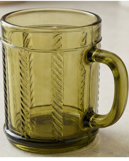 Kwdmx Rope-Twist Handle Embossed Glass Mug 12 oz Olive - Detail view