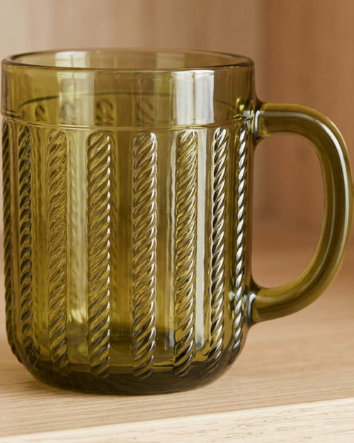 Kwdmx Rope-Twist Handle Embossed Glass Mug 12 oz Olive - Lifestyle view