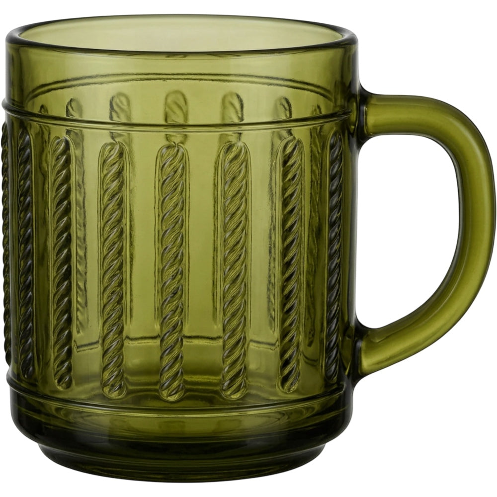 Kwdmx Rope-Twist Handle Embossed Glass Mug 12 oz Olive - Product view