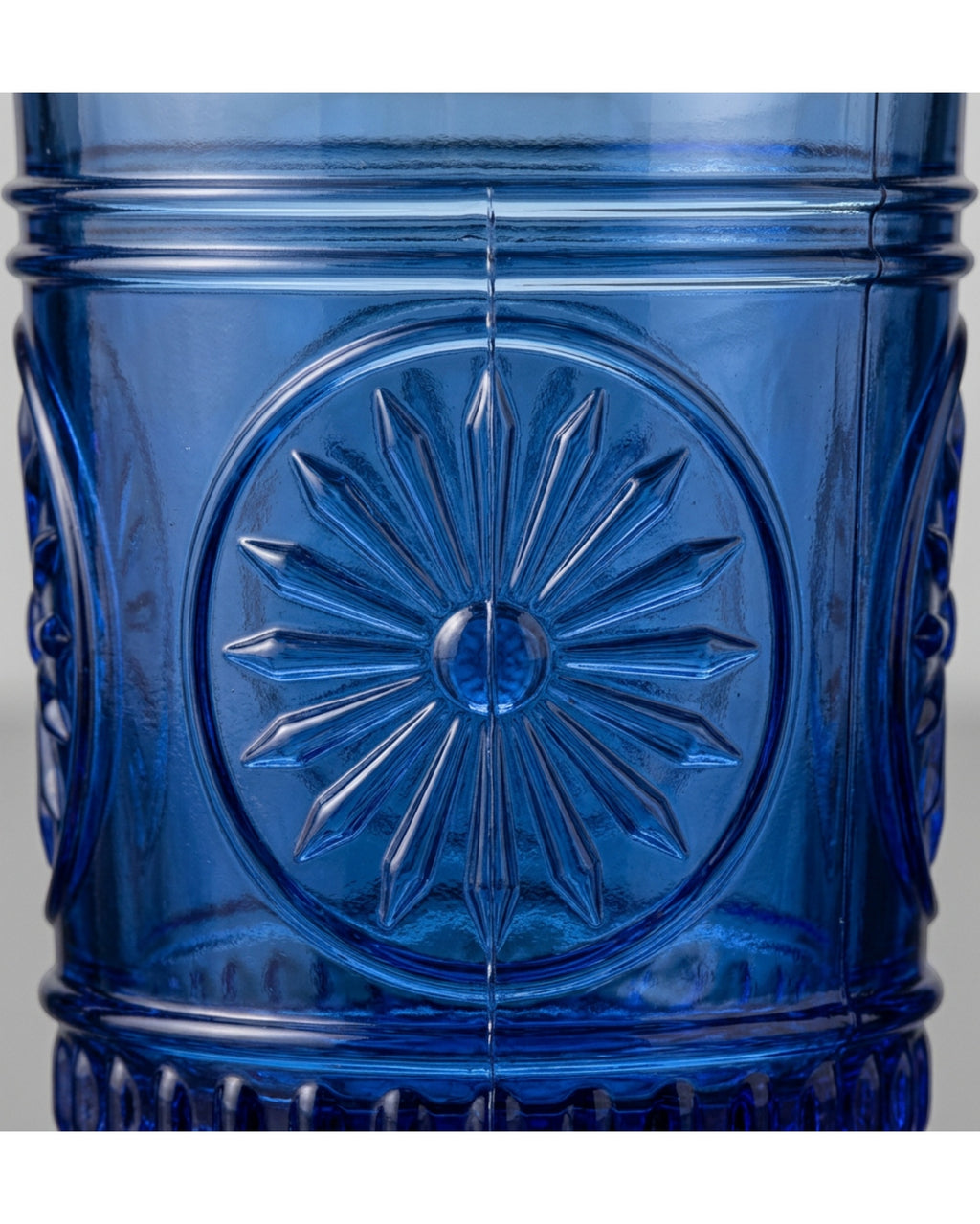 Kwdmx Sunburst Medallion Lowball Glass 10 oz Cobalt - Detail view