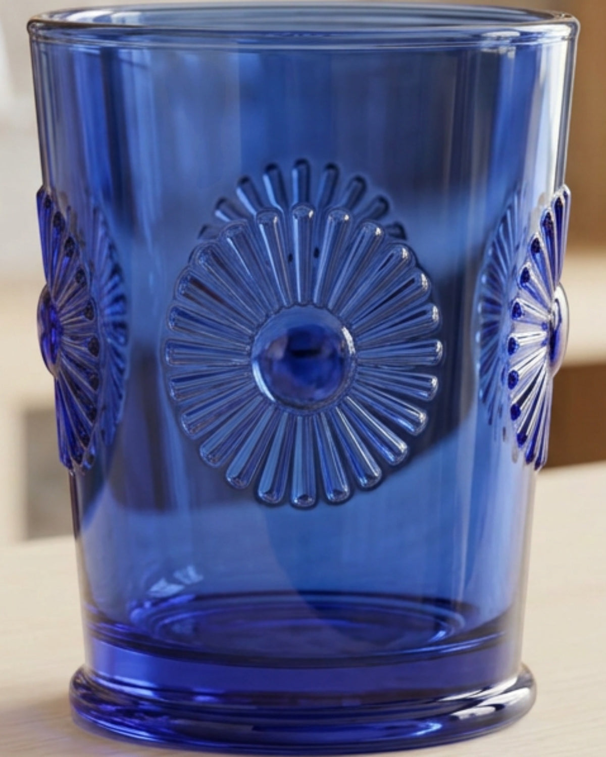 Kwdmx Sunburst Medallion Lowball Glass 10 oz Cobalt - Lifestyle view