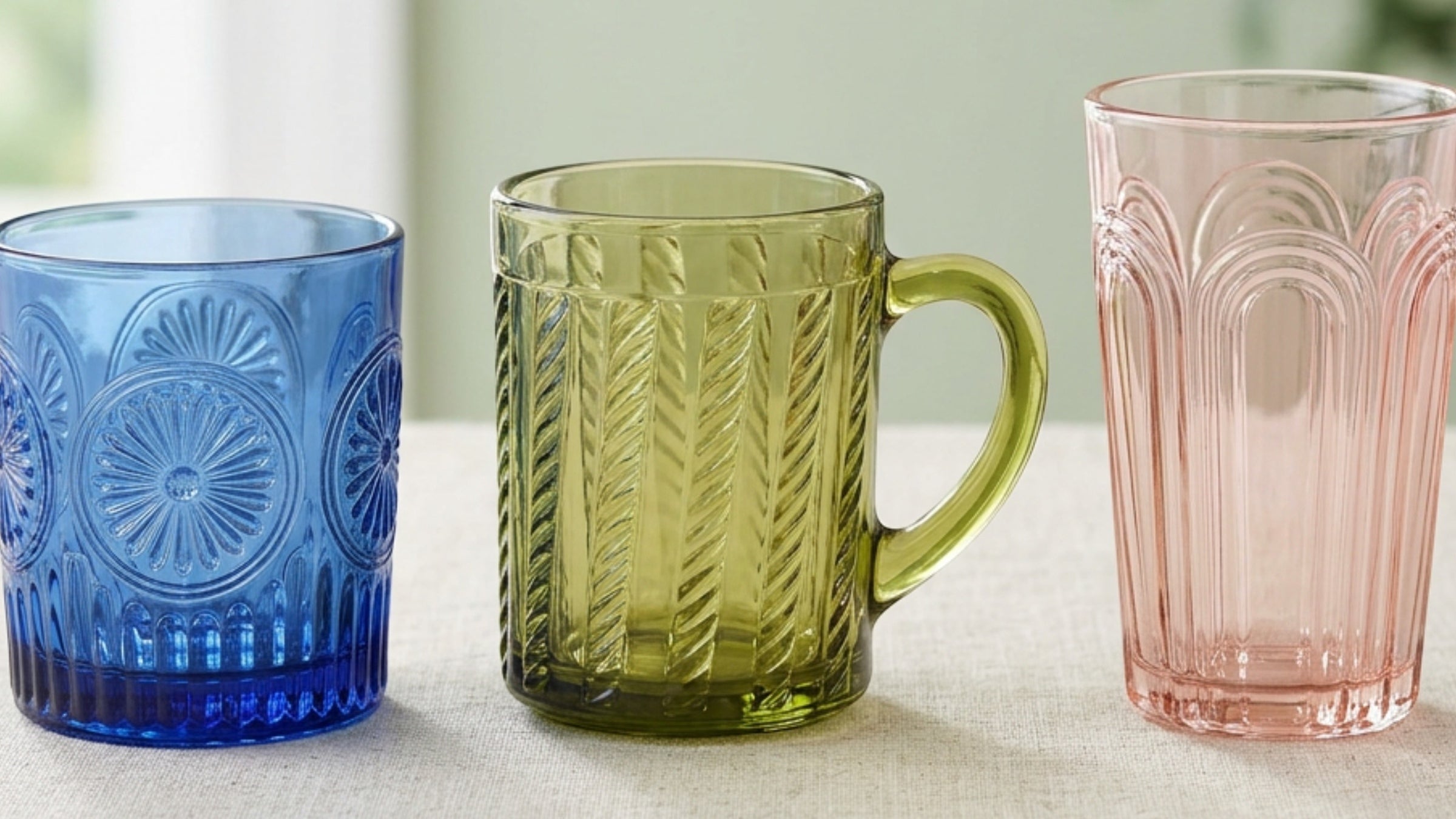 Kwdmx Vintage Embossed Glass Cups and Pressed Glass Drinkware